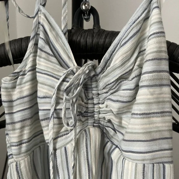 AMERICAN EAGLE OUTFITTERS Striped Blue White Halter Mini Dress size S - Picture 2 of 6